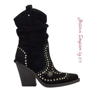 Jessica Simpson Larna Black Studded Heeled Boots Western Bootie New Sz 8.5